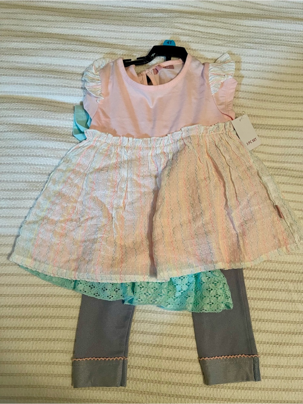 BCBG Pink Ruffle Dress Set with Leggings 3 pieces